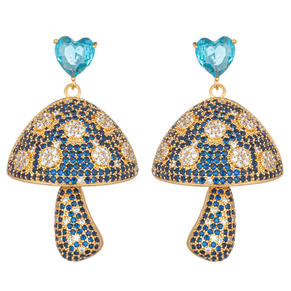 Eye Candy Los Angeles - Blue Mushroom CZ Heart Earrings