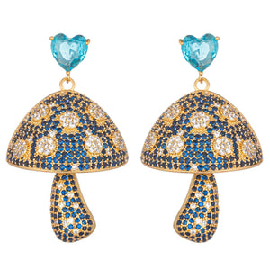 Eye Candy Los Angeles - Blue Mushroom CZ Heart Earrings