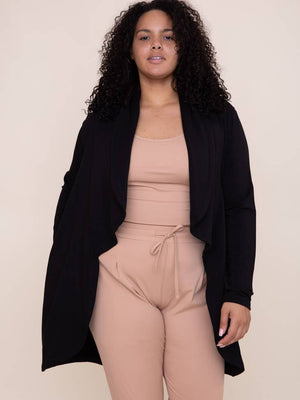 Fleece Lined Flowy Open Cardigan- VOLUME
