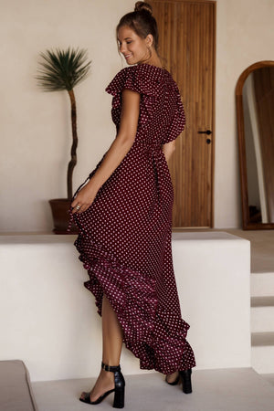 Carmen Maxi Dress - Berry Polka Dot
