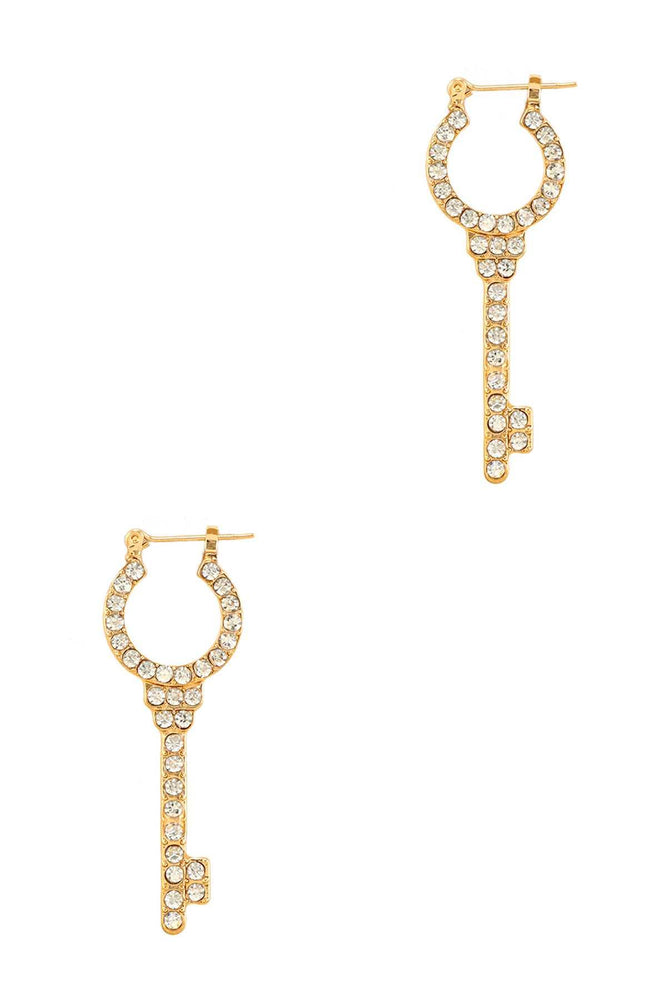Gold RHINESTONE KEY HOOP STYLE EARRING