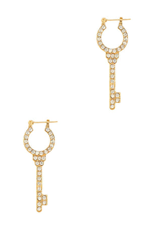 Gold RHINESTONE KEY HOOP STYLE EARRING