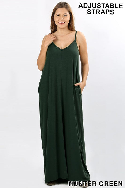 V-Neck Cami Maxi Dress Hunter Green - VOLUME