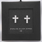CZ Cross 14K Gold Dipped Stud Earring: White gold