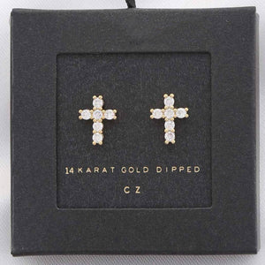 CZ Cross 14k Gold Dipped Stud Earrings
