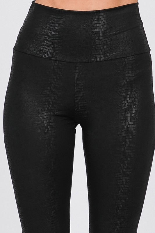 Faux Leather Textured High Waist Leggings - VOLUME