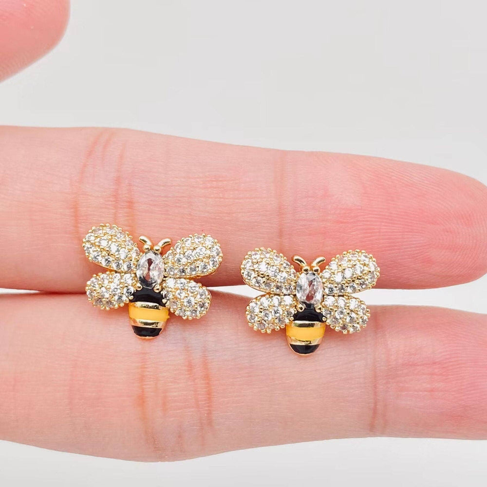 Enamel Bees Stud Earrings Inlaid with Cubic Zirconia