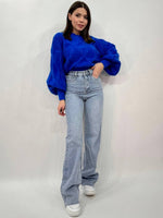80s High Waist Wide-Leg Jeans With Raw Hem In Light Blue Wash
