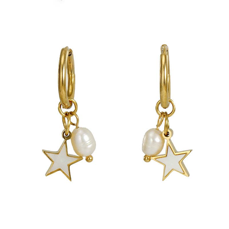 18K Gold-plated Stainless Steel Earrings Pearl Shell Pendant: Star