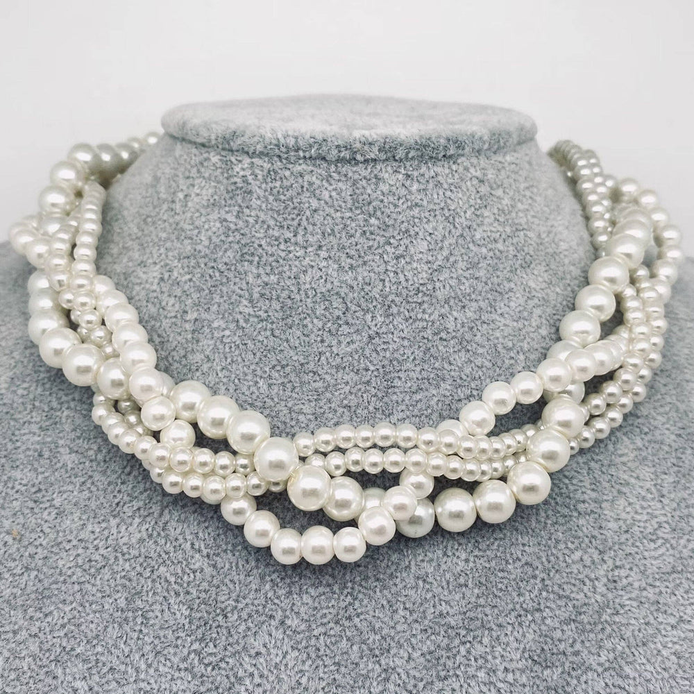 Vintage 4-Layer Wrap Pearl Beaded Choker Necklace