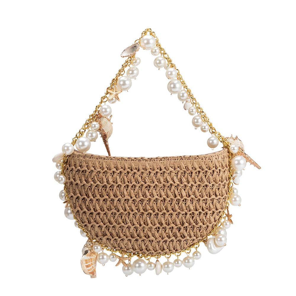 Melie Bianco - Isla Sand Small Shells Straw Top Handle Bag