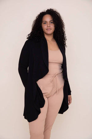 Fleece Lined Flowy Open Cardigan- VOLUME