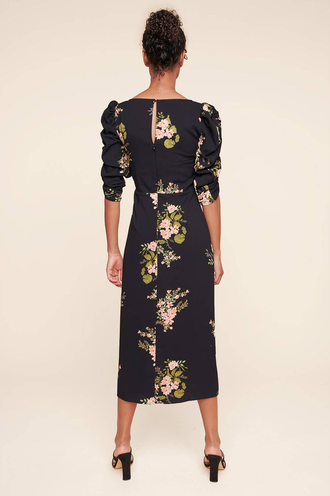 Jasleen Floral Ruched Sleeves Midi Dress